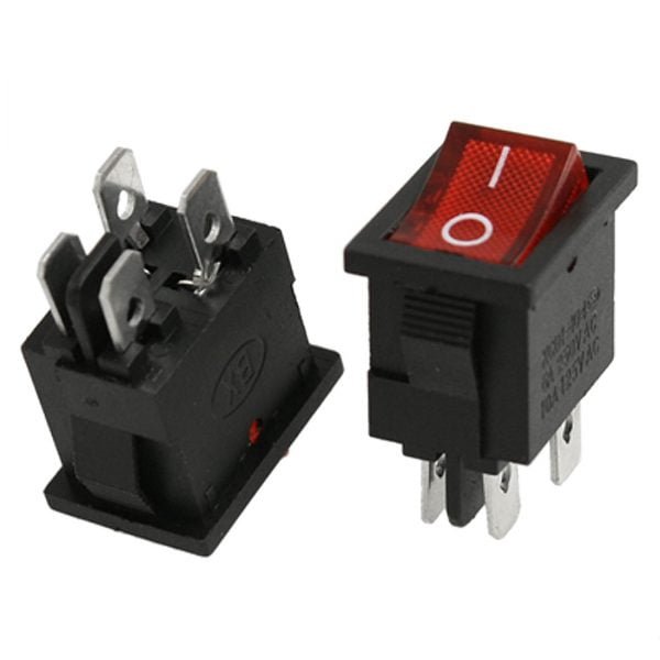 Quality 4 PIN Rocker ON OFF Switch Small Red KCD1-4 10A 250VAC