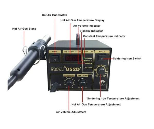 Soldering Rework Station with Hot Air & Iron 852D+ 2 in 1 - Image 2