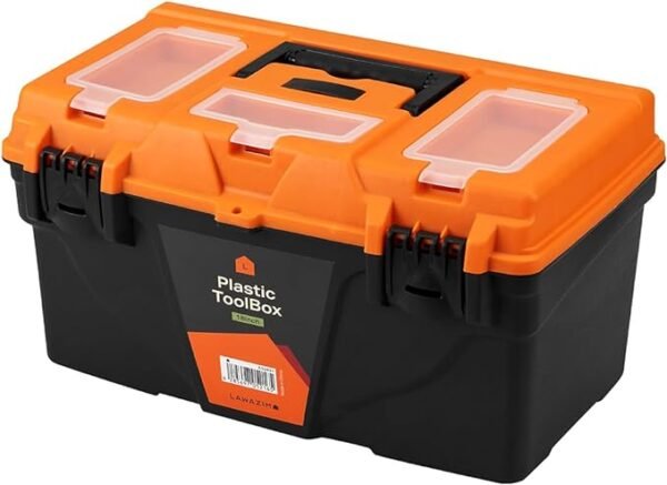 Plastic Tool Box Organizer-18inch- Sturdy Impact and Weather Resistant with Secure Latch Closure Utility Storage Toolbox