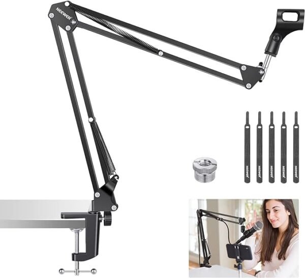 Neewer Microphone Arm Stand, Suspension Boom Scissor Mic Arm Stand with 3/8” to 5/8” Screw and Cable Ties Compatible with Blue Yeti, Snowball, Yeti X, Quadcast and Other Mics, Max Load 1.5kg